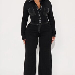 Fashion Nova Elonna Faux Leather Trim Pant Set - Black